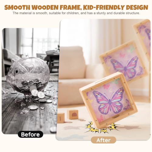 Image of MHJY Wooden Piggy Bank for Kids Personalizable DIY Coin Bank for Girls Boys