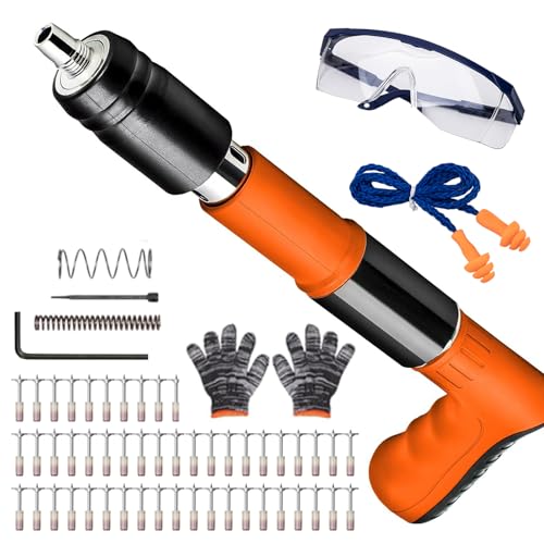 Concrete Nail Gun Kit with 50 PCS Steel Nails, 5 Gear Adjustable Mini Manual Steel Nail Gun for Concrete, Wall Fastening Rivet Tool Wall Nail Shooting Machine for Cement Wall Household Decor (Orange)