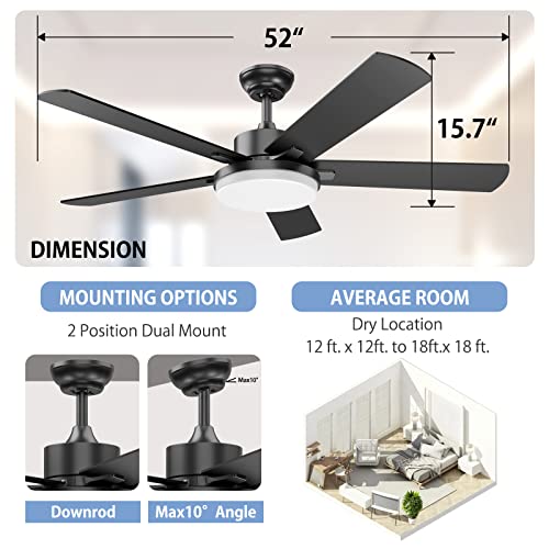 Regair 22Inch Black And 52Inch Black Ceiling Fans With Lights, Dc Motor Ceiling Fans With Lights And Remote Control, Ceiling Fan With Led Light For Kitchen Bedroom Dining Room Patio #TOP6