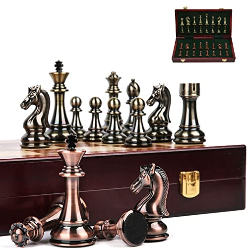 MZSX Chess Set Pure Metal (bronze),Upgraded Luxury Chess Set, Portable Folding Board, Educational Toys Strategy Games,Carefully Crafted ChessPcs Storage Slots, Kids Adult, christmas birthday (11-234)