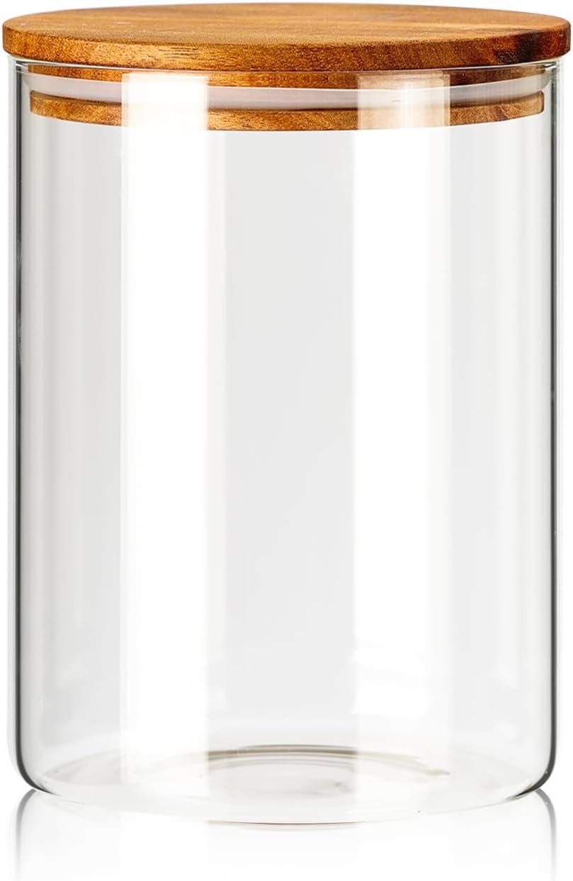 Labina Glass Storage Container Airtight Food Jars Kitchen Canister with Wood Lids, 71 Oz Wide Mouth Pantry Organization Glass Jar for Flour, Sugar, Cookie, Spagetti, Nuts and Candy (2 Pack)