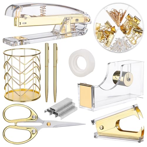 Trousse Papeterie Nbeads 5 Pièces Or Rose - Distributeur Ruban, Agrafeuse, Ciseaux Pour Bureau Et Déco