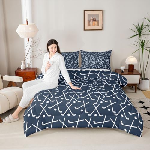 Image of Feelyou Ice Hockey Comforter Set Queen Size 3Pcs for Kids Boys Girls Teens