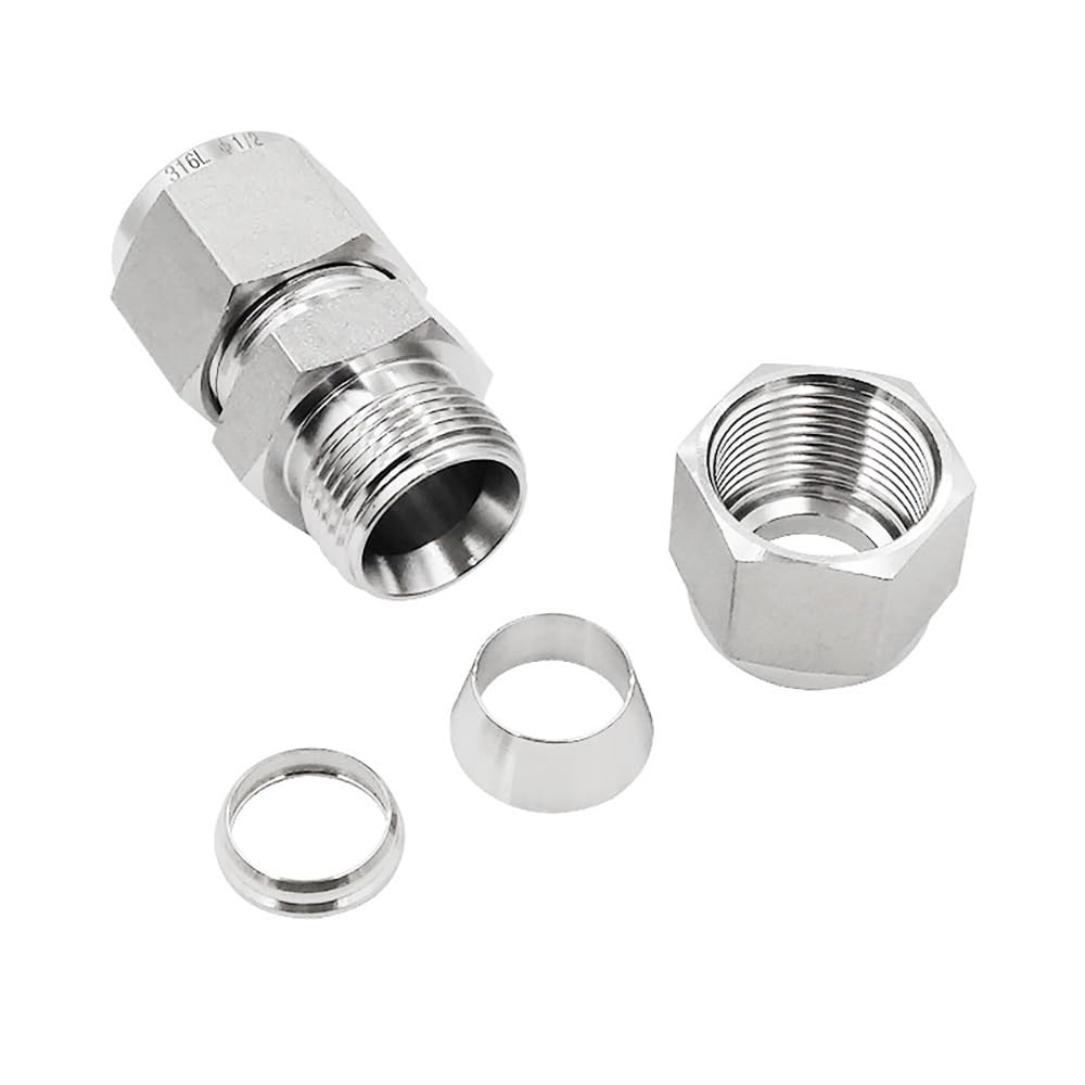 Conector De Tubería De Acero Inoxidable 316 Con Cabeza Hexagonal, Unión Recta De Doble Virola Con Tuerca Plateada for Agua Y Aire Medio(16 mm LOK)