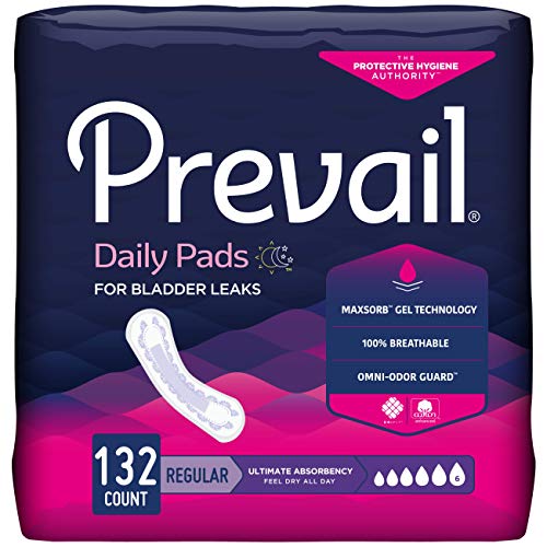 Prevail Incontinence Bladder Control Pads, Ultimate Absorbency, Regular, 132 Count