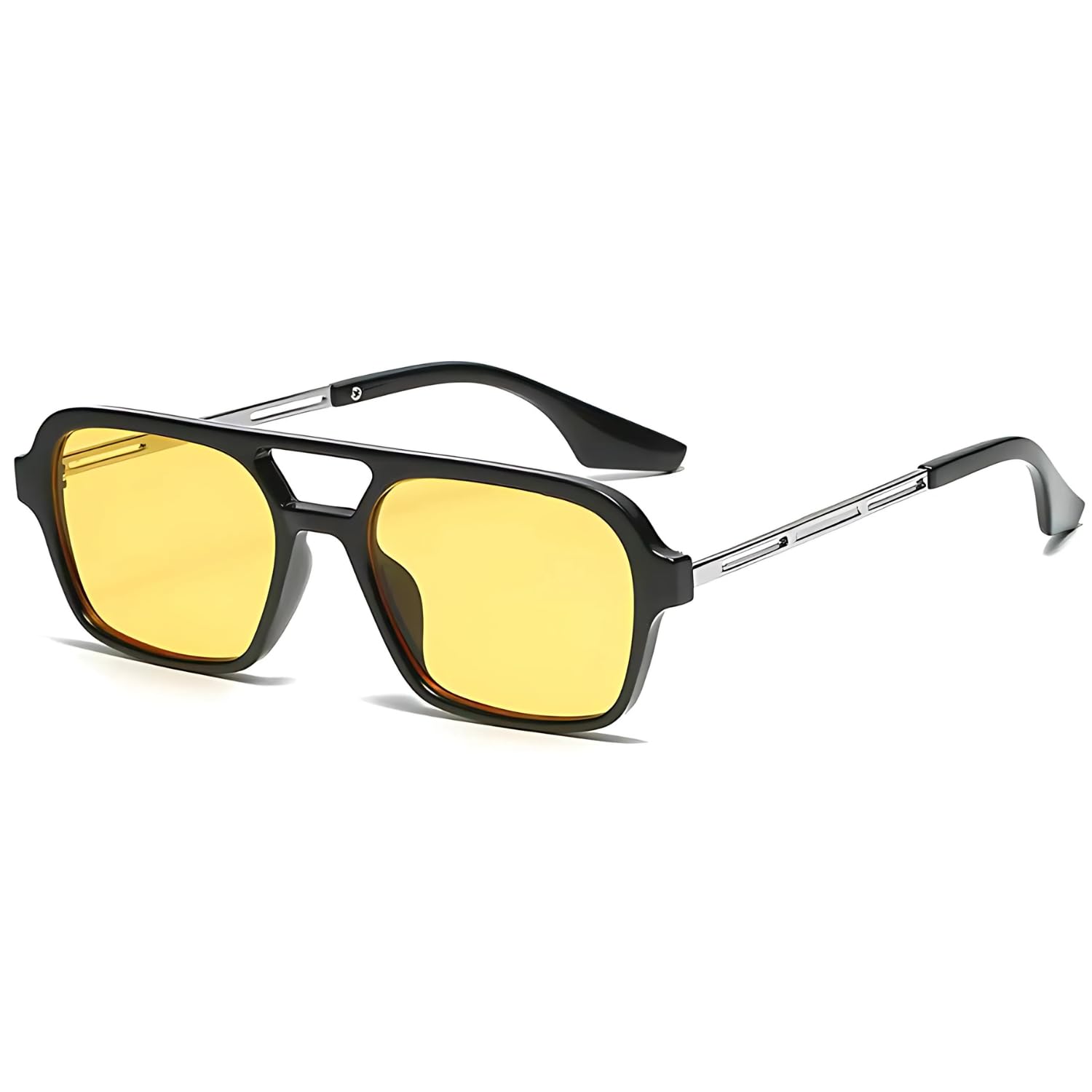 Retro Flat Square 70's Aviator Double Bridge Metal Sunglasses for Men Women | Anti Blue UV Protection Zero Power Stylish Computer Night Driving Glasses | Trendy Branded Goggles-image-4