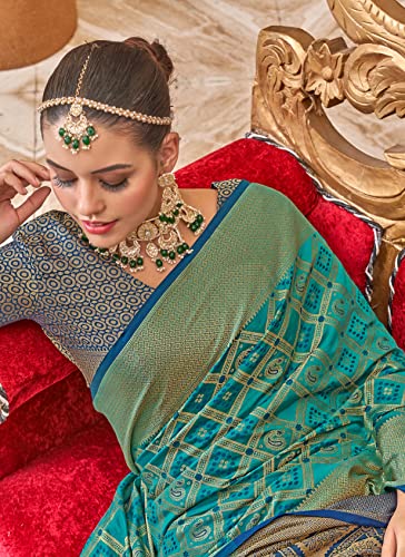 Image of SWORNOF Women's Silk Saree With Blouse Piece (VinodrichSIlk-8888 Firozi)