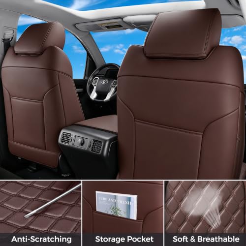 Image of Huidasource Coffee Front Seat Covers Fit for Toyota Tacoma 2005-2015 All Cab Base Prerunner SR5 Limited TRD Sport Front Row, 360 Full-wrap Waterproof Nappa Leather Automotive Seat Cushion Cover