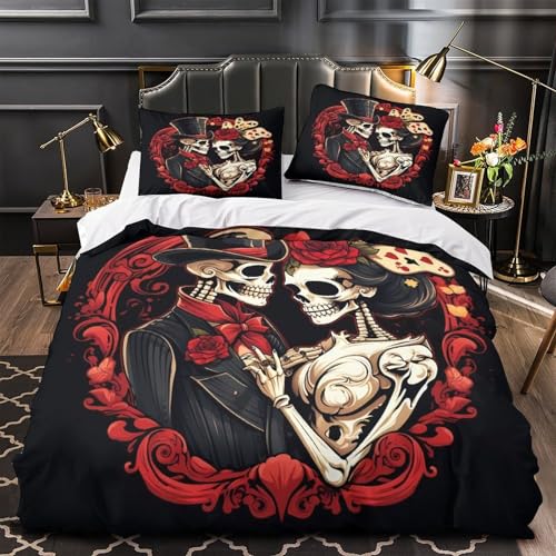 Housse de couette squelette 3D 135x200 parure de lit microfibre douce Jour des Morts