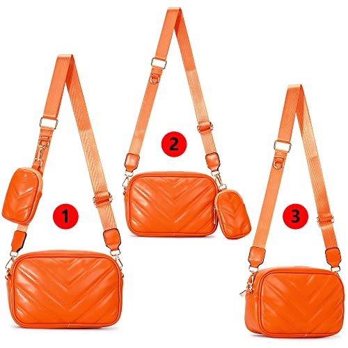 Image of Herald Chevron Quilted Small Crossbody Bag with Coin Purse Pouch, Women Square Camera Side Shoulder 2 Size Handbags (Orange)