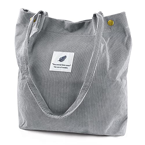 Image of Ayieyill Corduroy Tote Bag for Women Canvas Shoulder Cord Purse with Inner Pocket