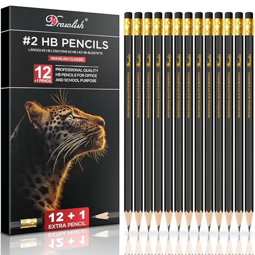 HB-Bleistifte mit Radiergummi am Ende, 12 Stück + 1 gespitzter Graphitstift, langlebig, sechseckig, Skizzierstift für Kinder, idealer Zeichenstift für Schule, Arbeit, Zuhause und Künstler