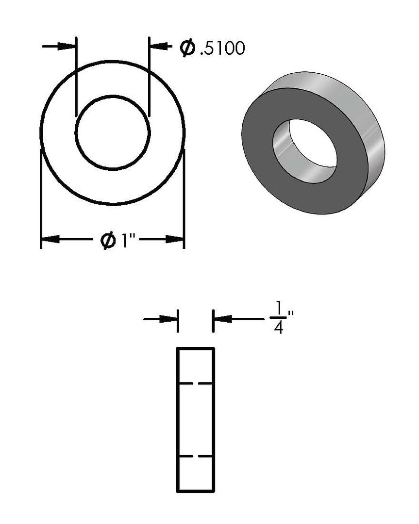 Black Aluminum Spacer 1" OD x 1/2" ID, Round Spacer, Fits Screws Bolts 1/2" or M12 by Metal Spacers Online (1/4" Length, 25 Pack)