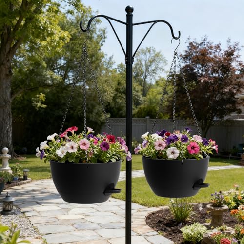 UOUZ 13 Inch 2 Pack Large Self Watering Hanging Planters for Indoor Outdoor Plants, Hanging Plant Pots with Removable 50 Oz Reservoir, Plastic Hanging Basket for Window Porch Garden Balcony, Black - Image 5