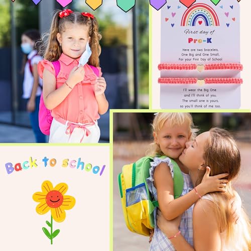Image of First Day Of Kindergarten Pre K School Mommy And Me Bracelets Gifts, Back To School String Matching Bracelet Set For Mom Daughter Son