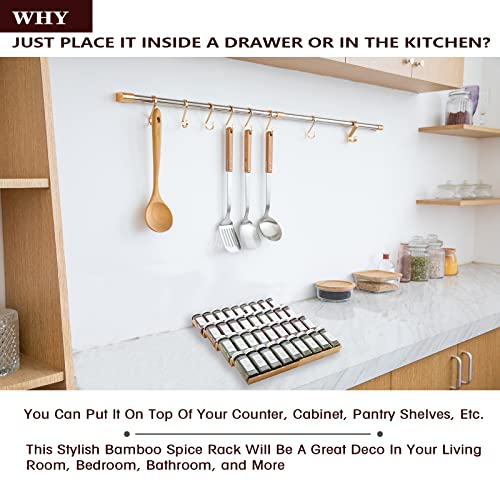 Angimio Bamboo Spice Rack Drawer Organizer - 8 Pieces Set- 8" Wide Per Piece - Combine Pieces Into 16" Wide Rack (8" Or 16") #TOP5