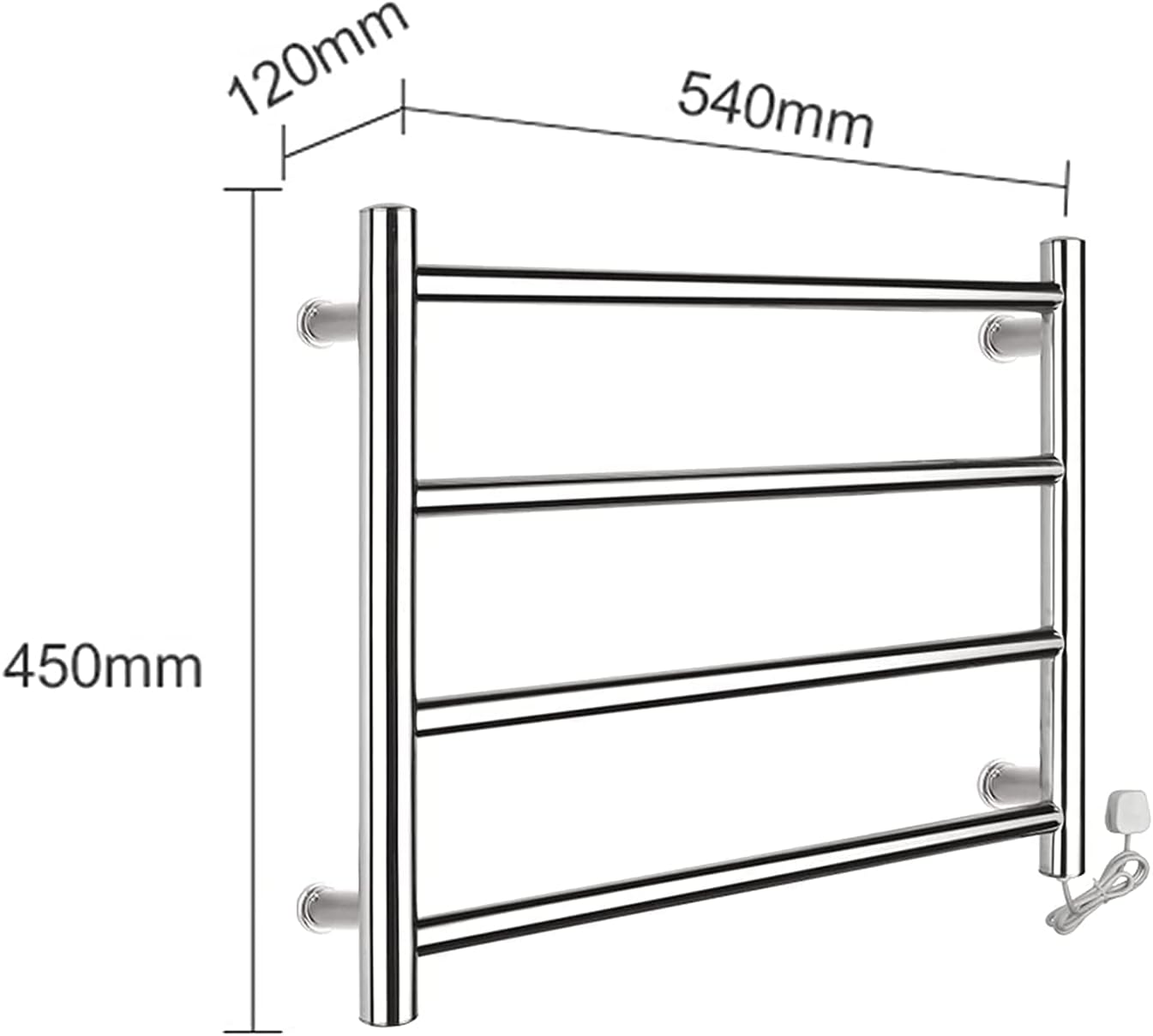 4 Bars Electric Towel Warmer, Bathroom Radiator, Heated Towel Rack, 304 Stainless Steel Warmer Rail Piug in