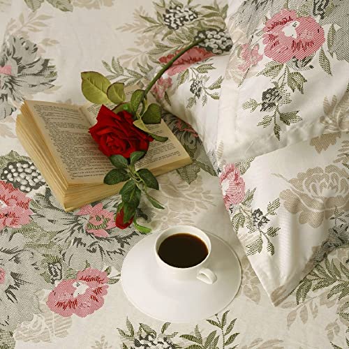 Image of Swayam Mercerized Pure Cotton King Fitted Bedsheet with 2 Pillow Covers | 250 TC Soft Breathable Bed Sheet | Floral Printed | Size 72 x 78 x 10 inch | Comfortable & Durable for Bedroom - Beige