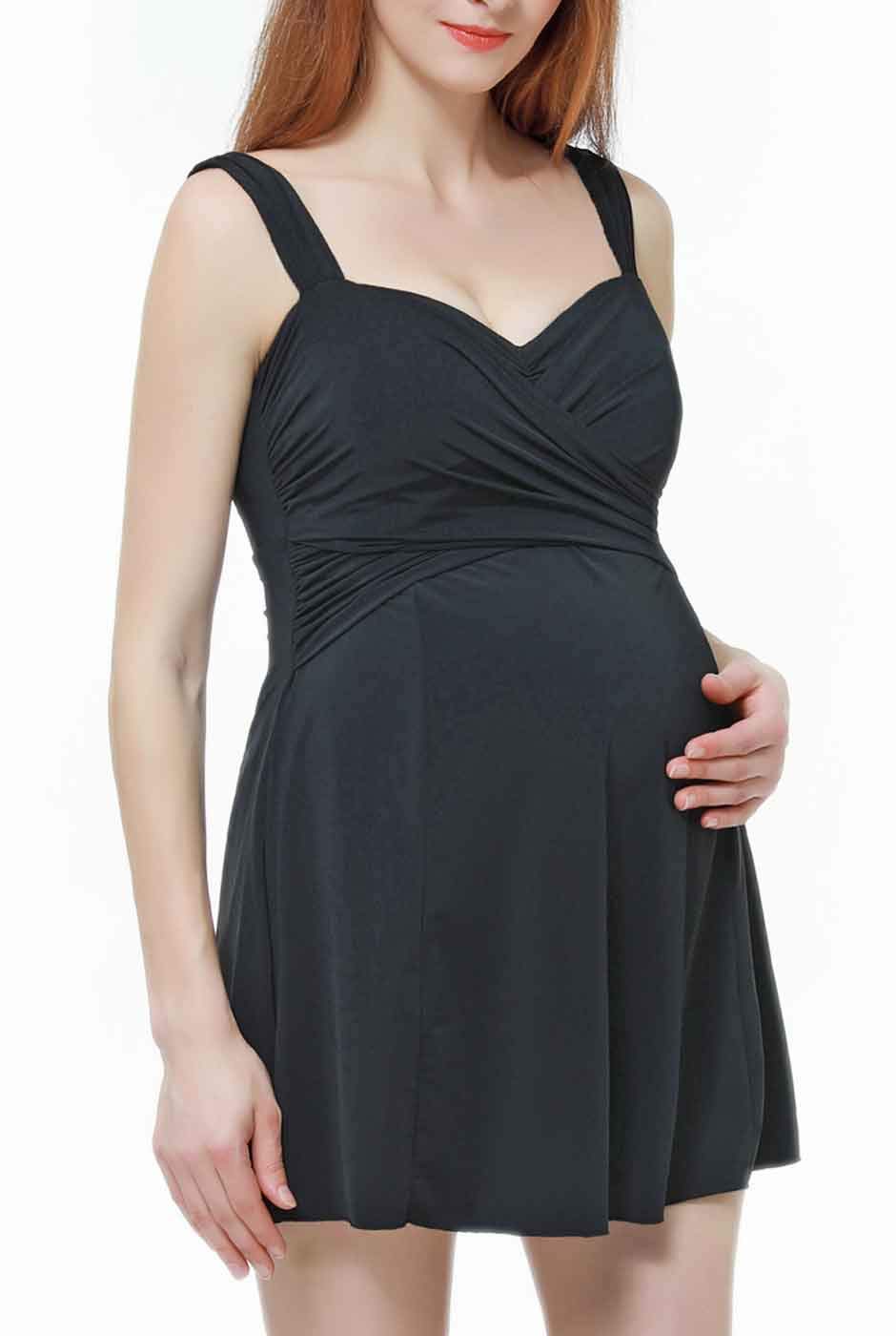 Bathing Suit UPF 50 One Piece Swimdress Women's Maternity Swimwear Pregnancy Swimsuit Black Medium