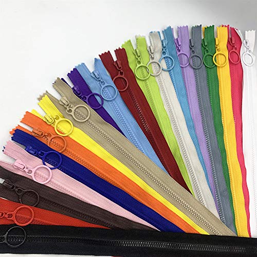 WKXFJJWZC 3# 20 cremalleras de resina de plástico con anillo de tracción de 40 cm, cremalleras de extremo cerrado para bolsas de bricolaje, costura, manualidades, cremallera (40 cm) Cover