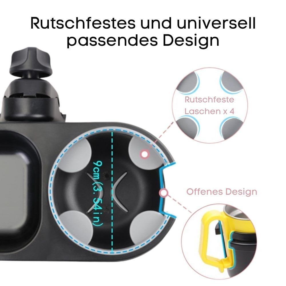 Universelles Snacktablett mit Kinderwagen-Becherhalter, Snacktablett für Kinderwagen, Tablett-Aufsatz und Becherhalter als Kinderwagen-Zubehör