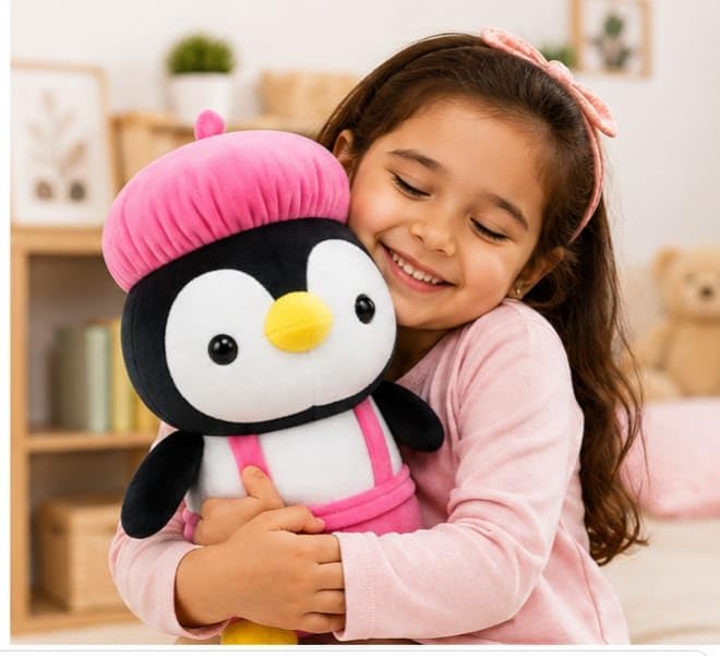Image of Cute Penguin Plush Soft Toy for Kids Boys Girls 30CM | Soft Stuffed Animal Teddy Doll | Hugable Cartoon Penguin Cushion Toy for Birthday Gift Home Decor