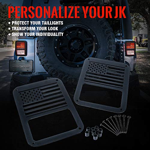 Xprite Aluminum Alloy “American US Flag” Tail Light Covers Guards Protectors Compatible with 2007-2018 Jeep Wrangler JK Unlimited Accessories -Pair