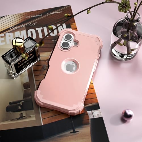 IDweel for iPhone 16 Plus Case with Screen Protector for Women, 3 in 1 Shockproof Slim Fit Hybrid Heavy Duty Hard PC Cover Soft Silicone Bumper Full Body Anti-Fingerprint Case, Rose Gold by IDweel - Used condition - Image 4