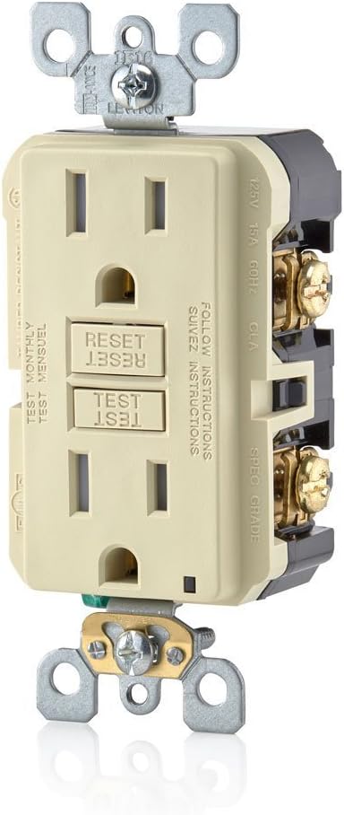 Leviton GFTR1-I Smartest Self-Test Smartlockpro Slim GFCI Tamper-Resistant Receptacle with LED Indicator, 15-Amp, 10 Pack, Ivory