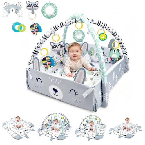 8-in-1 Baby Gym Play Mat حصيرة لعب الطفل DMG Tummy Time Mat & Activity Gym Washable Ball Pit Baby Play Mat with Detachable Toys & Pillow for Sensory Exploration and Motor Skill Development
