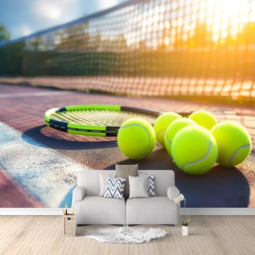 mural de papel pintado Deportes raqueta de tenis puesta de sol 200x150 cm no tejido Papel tapiz fotográfico dormitorios/salón/Hotel/Fondo de TV Decoración