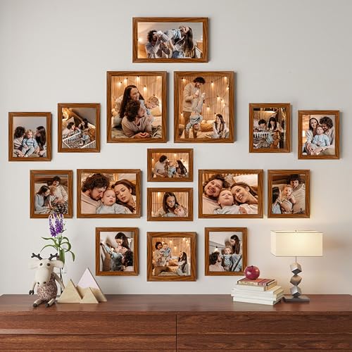 Image of Art Street Modern Wall Collage Photo Frame, Individual Picture Frame Set For Living Room, Decorative Wall Hanging Home Decor-Set Of 16 (4x6, 5x5, 5x7, 6x8, 6x10, 8x10 Inch, Brown)