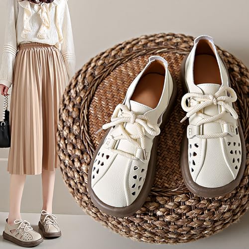WomenS-Leather-Lace-Up-Cutout-Loafers-Soft-Platform-Lightweight-Closed-Toe-Breathable-Outdoor-Walking-Sandals-Casual-Wide-Round-Toe-Anti-Slip-Comfort-Slip-On-Oxfords