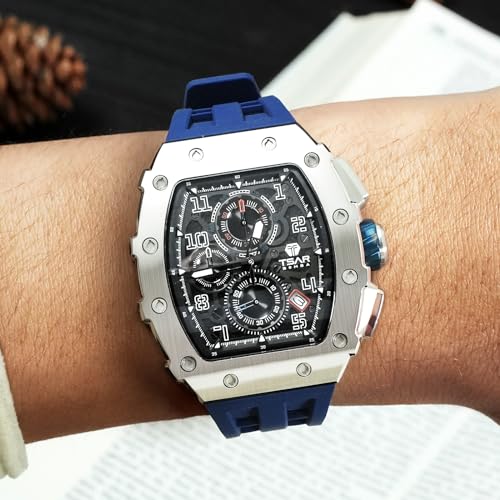Image of Tsar Bomba Mens Watches Quartz Wristwatch for Men Waterproof 50M Analog Luxury Tonneau Chronograph Calendar Date Men's Dress Business Work Watch Gift for Men