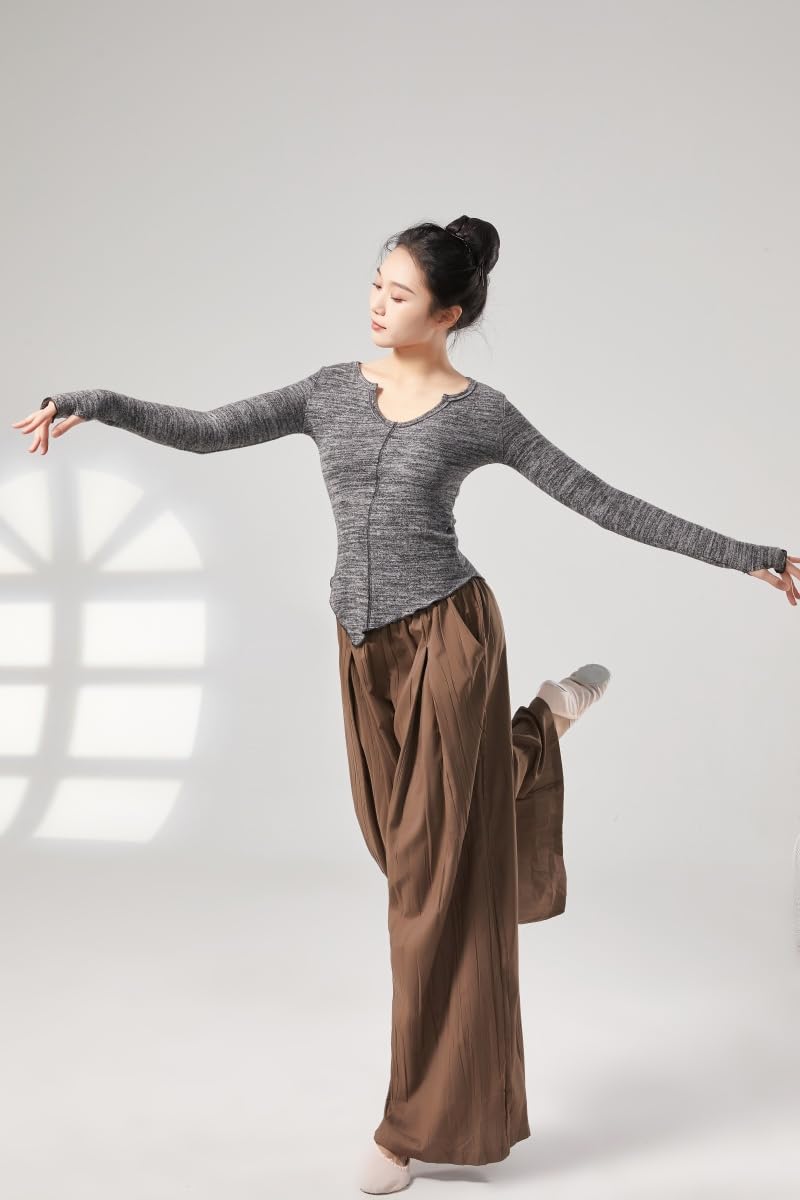 HEARTTOUCH Tanzhose Damen Modern Dance Hosen Weite Beinhose Taille Trainingshose Sporthose Freizeithose Tanzkleidung Dancewear