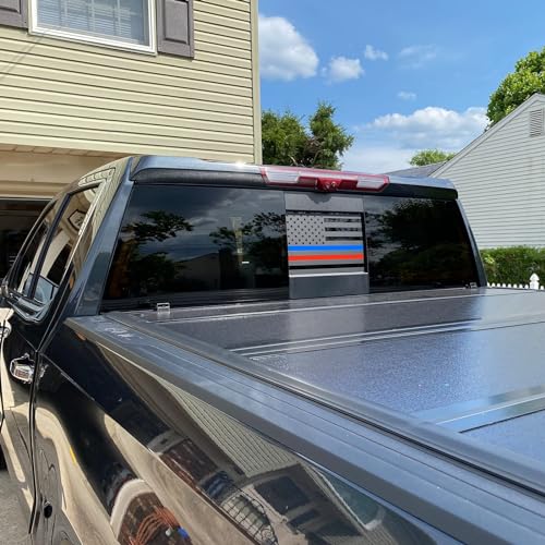 Image of Xinghe for Chevy Colorado GMC Canyon 2015-2026 Rear Middle Window American Flag Decal, Matte Black with Red Blue Line Vinyl Sticker for Back Sliding Glass