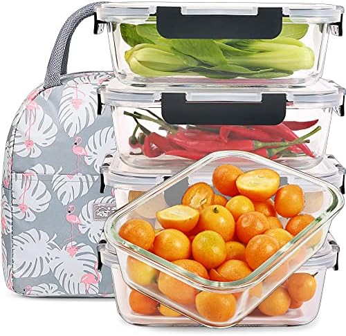DAS TRUST 5 Pack 36oz Meal Prep Containers with Lids Glass Food Prep Storage Containers with Lids Airtight Lunch Bento Box Lunchbox for Microwave Ovens Dishwasher Freezer
