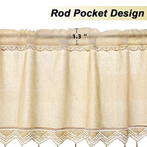 Sfj-Ca Boho Valance For Window Beige Tassels Kitchen Curtain Farmhouse Vintage Burlap Window Treatment Panel With Rod Pocket, 12" X 59"… #TOP4