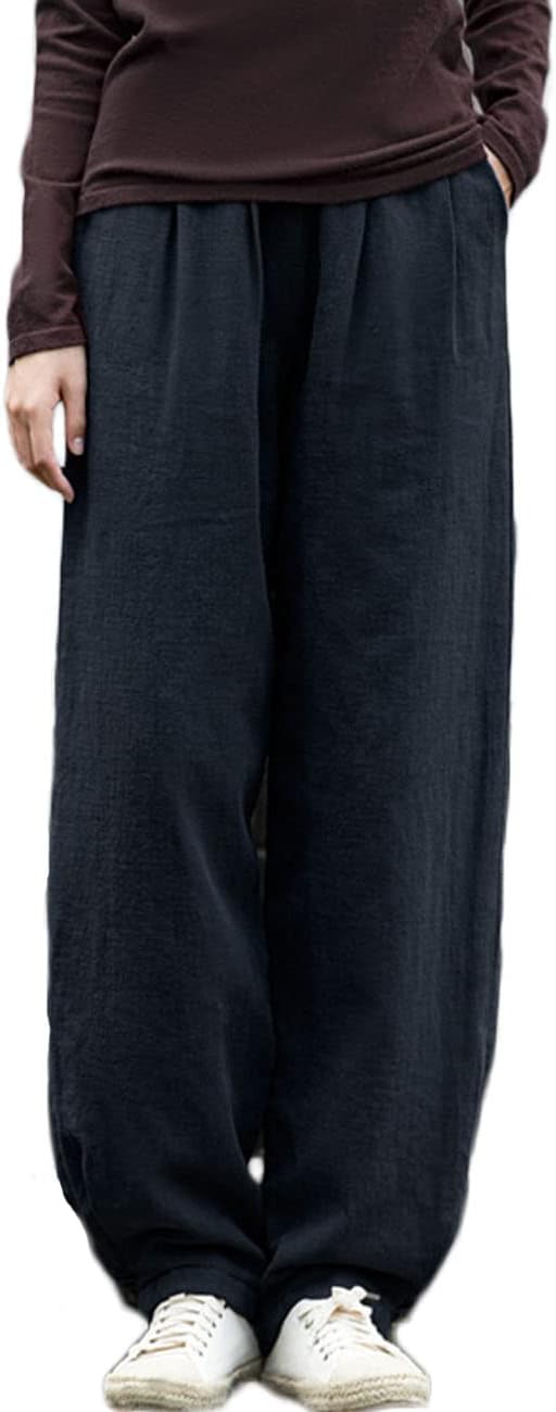 NFYM Women's Winter Snow Pants Cotton Linen Quilted Wide Leg Casual Thickened Lantern Loose Outdoor Pants