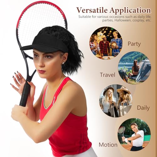 Postiche casquette noire avec queue de cheval bouclée synthétique - 3