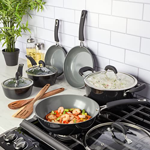 Kenmore Arlington Healthy Nonstick Ceramic Coated Forged Aluminum Induction Cookware, 12-Piece, Black Exterior/Grey Interior #TOP3