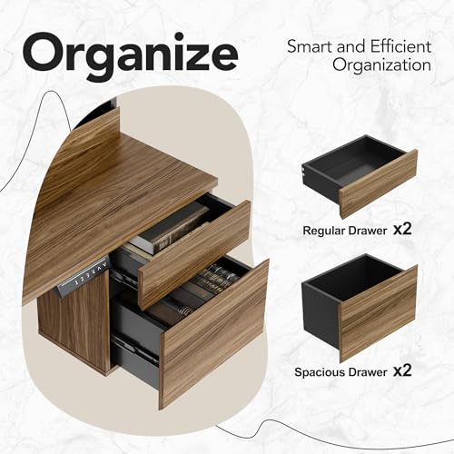 Image of HUANUO Electric Standing Desk with 6 Drawers, 55 Inch Height Adjustable Stand Up Desk with Storage, Computer Workstation Compatible with Monitor Stand for Home Office, Black Walnut