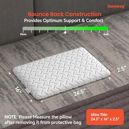 Image of Ventilated Cooling Gel Memory Foam Pillow Ultra-Thin Size - 2.5 Inch Thick, with Removable Washable Cover - Pack of 1