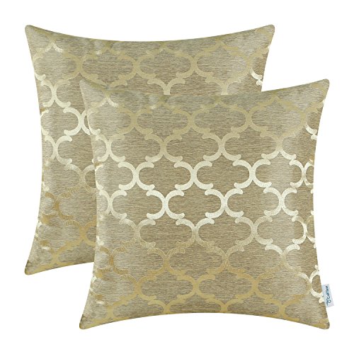 CaliTime Pack of 2 Cushion Covers Throw Pillow Cases Shells for Home Sofa Couch Modern Shining & Dull Contrast Quatrefoil Accent Geometric 18 X 18 Inches Gold