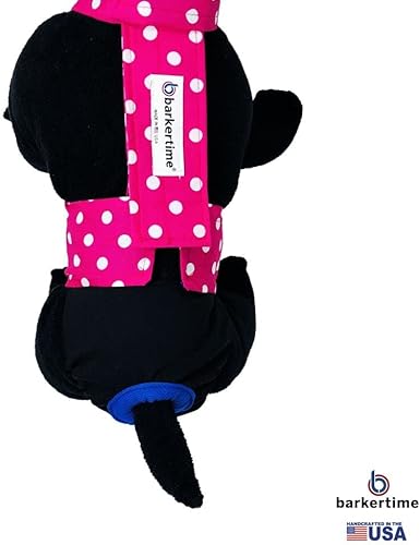 Miniatura 9 de Pañal para perro de alta calidad, impermeable, a prueba de escapes, con lunares rosados sobre negro, talla M, sin agujero para la cola, fabricado en