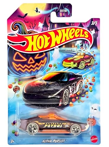 Hot Wheels Halloween Theme Die-Cast Toy Cars Set of 5, Includes Rockin' Railer, Baja Hauler, Alpha Pursuit, Dodge Charger Stock Car, Hot Wheels High DXT91-979J - image 2