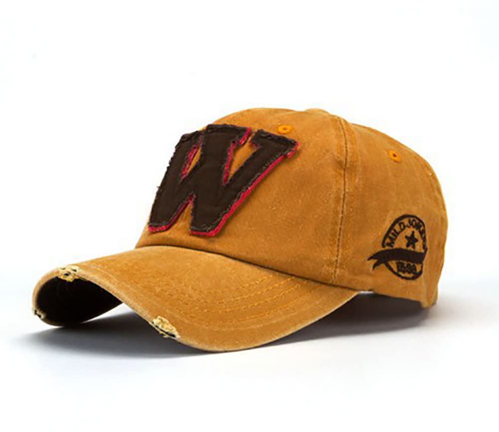 YULOONG Vintage Baseball Cap Denim Embroidered W Trucker Hat Retro Frayed Edge Sunhat 100% Cotton Outdoor Cap Unisex