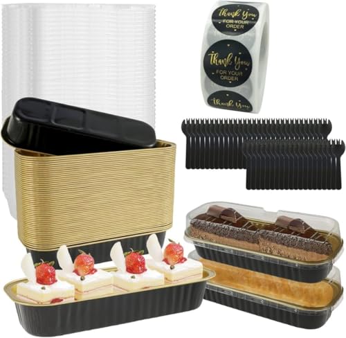 Reviews de Moldes desechables Top 10. 48 Juego de 50 Moldes para Hornear, Mini Moldes para Hornear de Aluminio 200ml, Repostería, Moldes Rectangulares con Tapas y Cucharas, Ideal para Brownies, Pasteles, Panes, Tartas de...