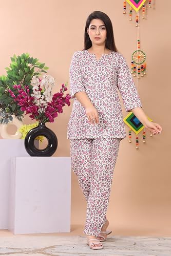 Image of Kuruti B Sheets Women's Printed Night Suit Set | Soft & Breathable Top and Pyjama Set for Women | Stylish Relaxed Fit Sleepwear for Everyday Comfort | Perfect Lounge Wear for Home & Travel