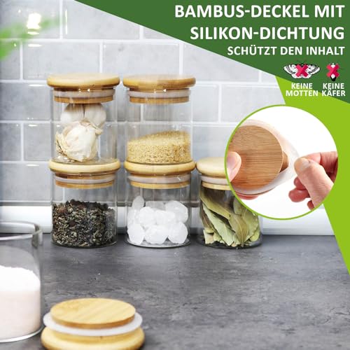 Robin Goods® 6X Storage Jars with Bamboo lids 200ml, Storage Jars for Spices Made of Reinforced Borosilicate Glass - Image 2